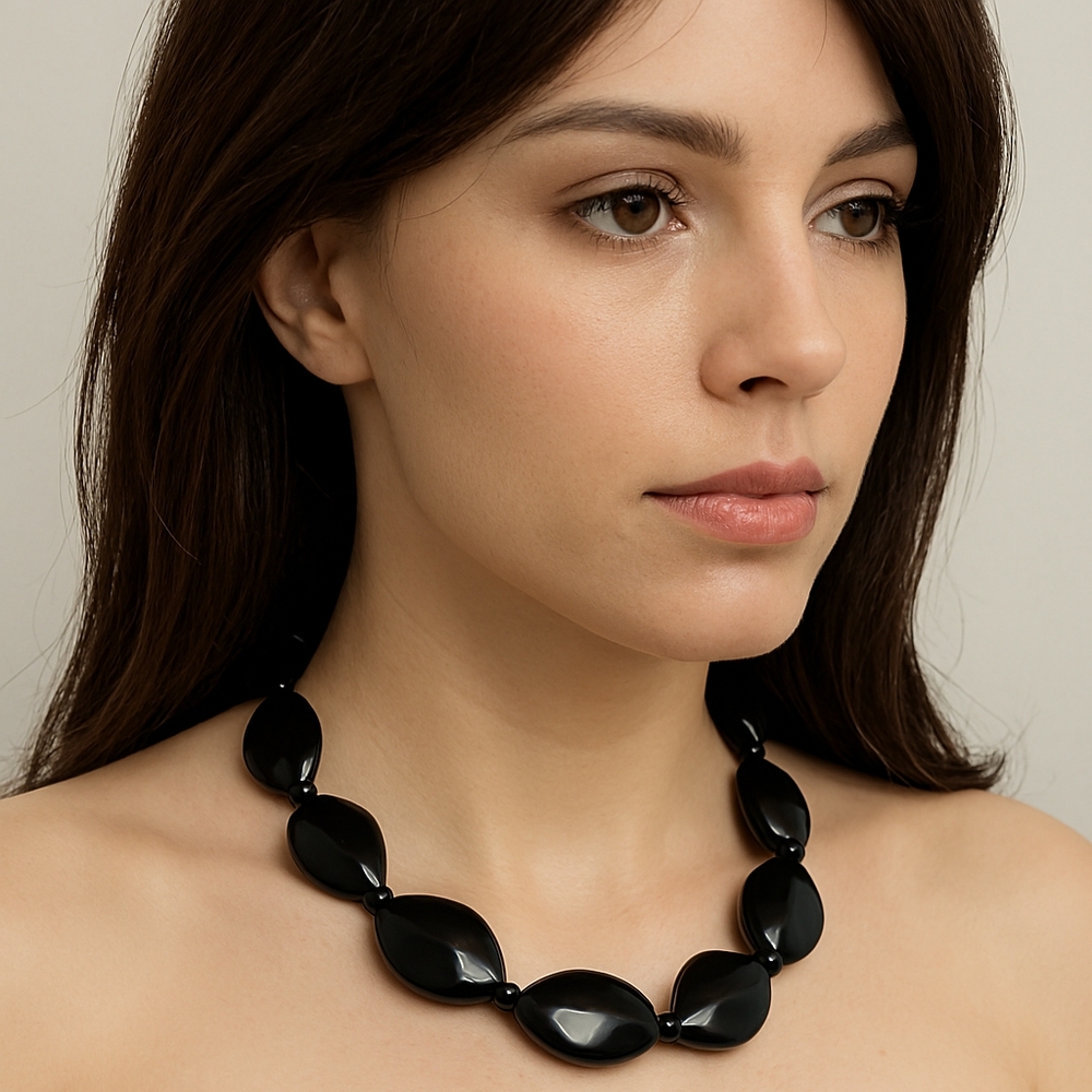 Lightweight SilverBlack Beaded Statement Necklace Women’s Fashion jewelry - C1